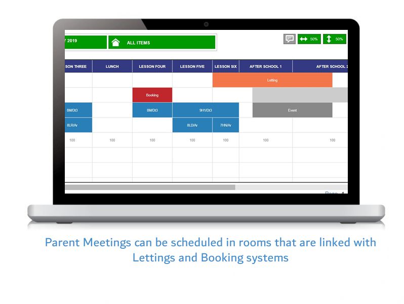 Parent Meetings can be scheduled in rooms that are linked with Lettings and Booking systems