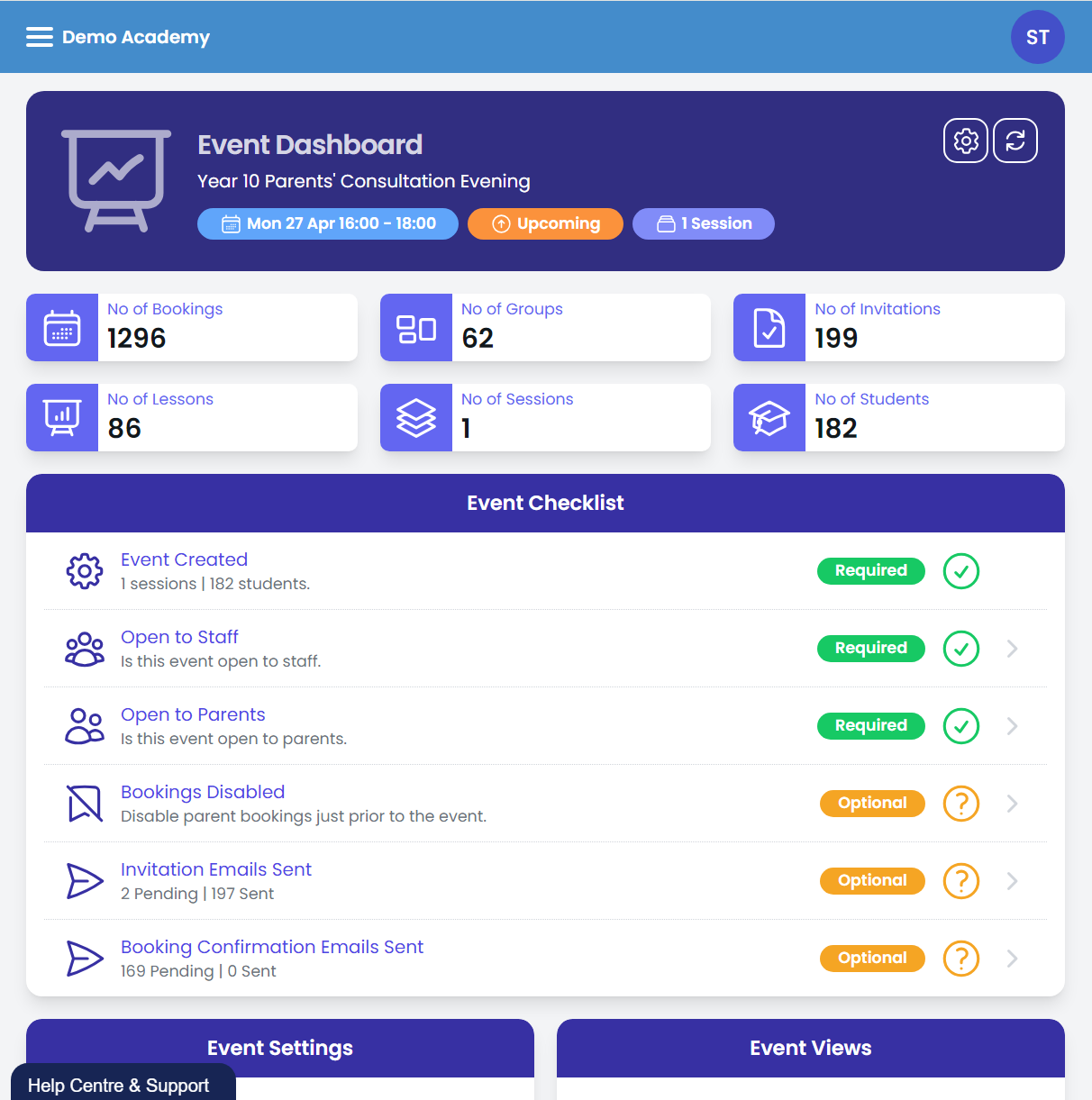 Parent teacher meeting platform dashboard